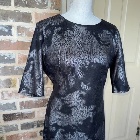 Catherine Malandrino Black Silver Reptile Sheath Dress Back Silver Zipper Sz M - Picture 2 of 10